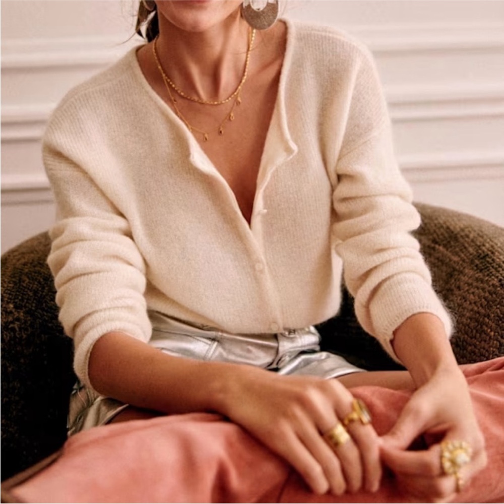 Sezane Cream Cardigan Sweater